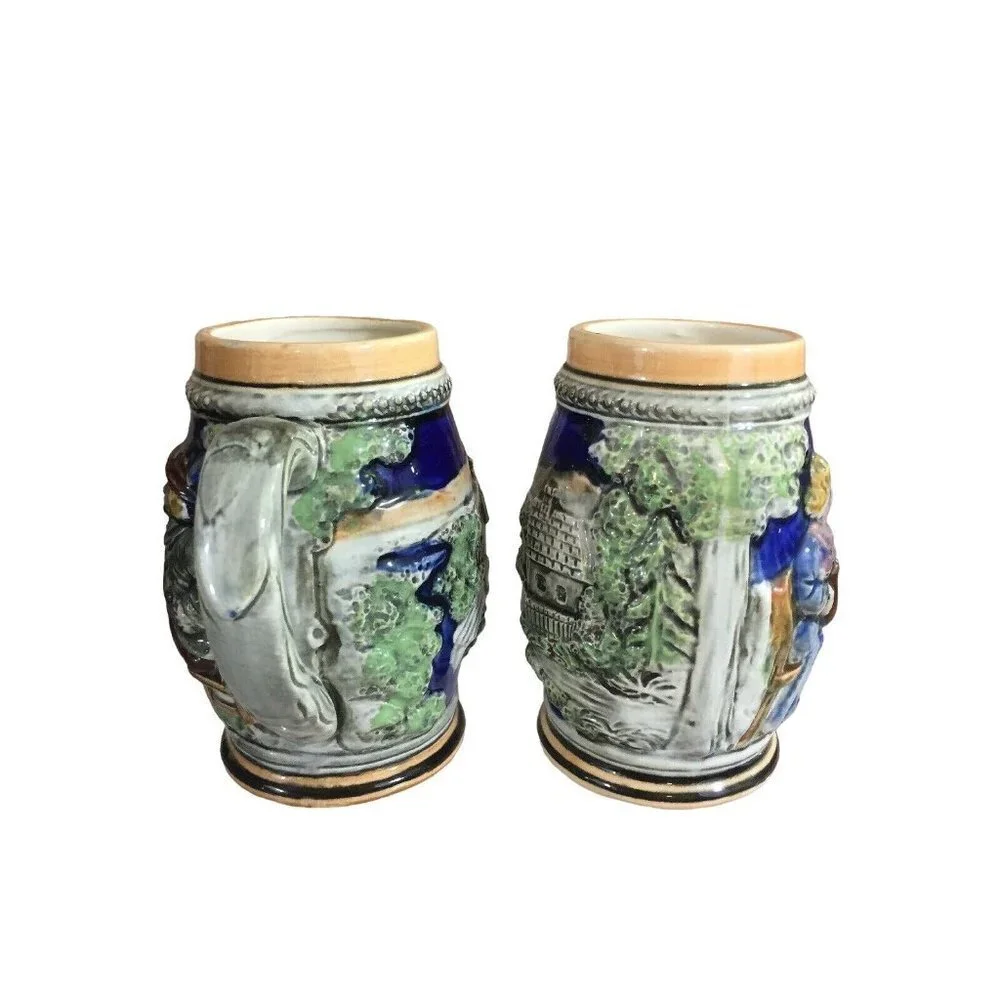 VTG German Style Beer Stein‎ Mugs Pair 5.5